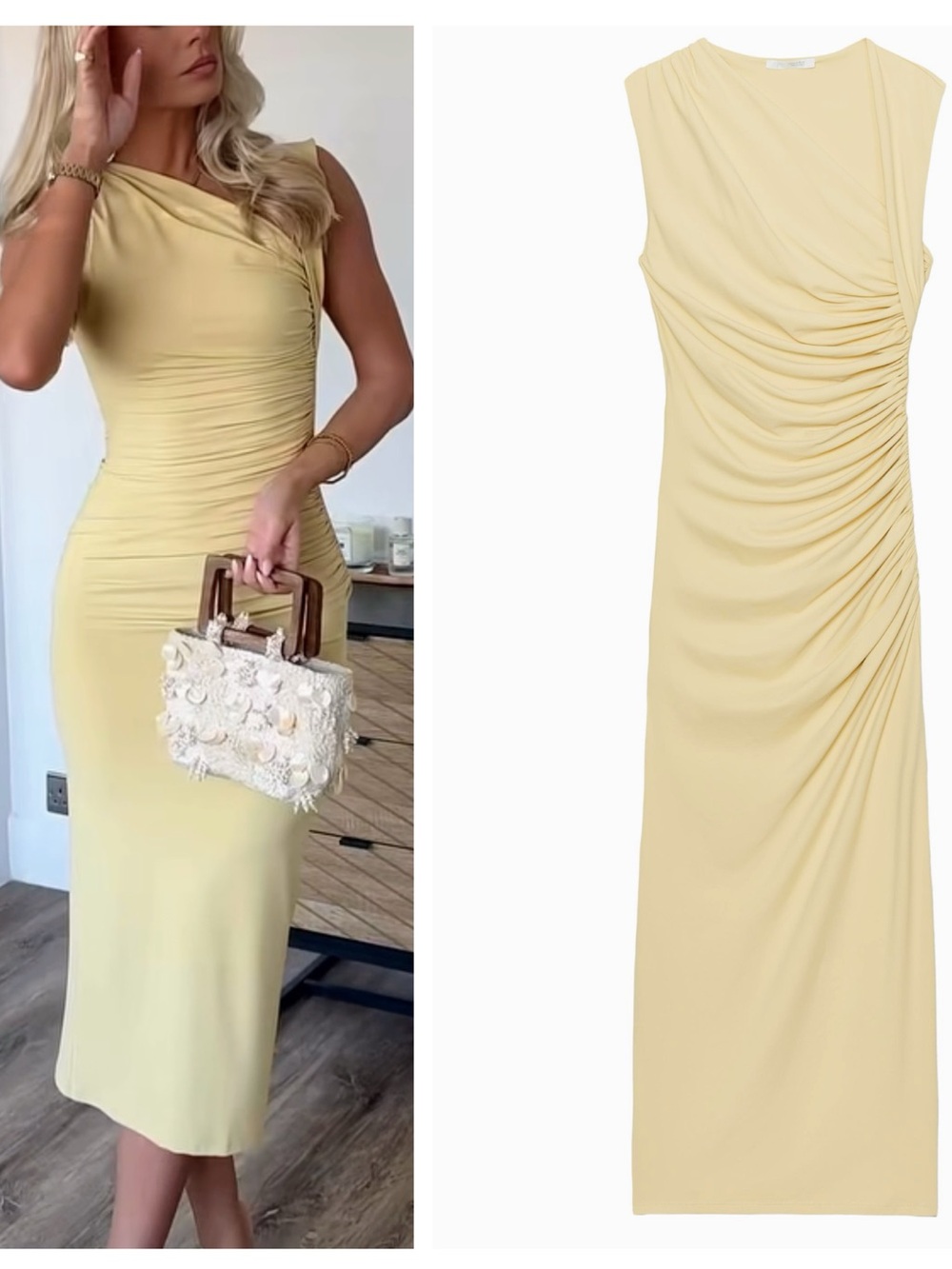 ZARA draped stretchy dress with asymmetric neckline